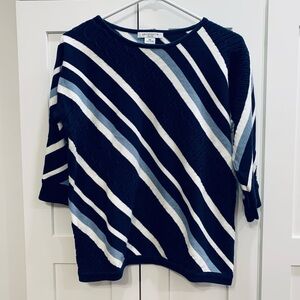 Liz Claiborne Petite Diagonally Striped Sweater Size PM Nautical Navy White EUC